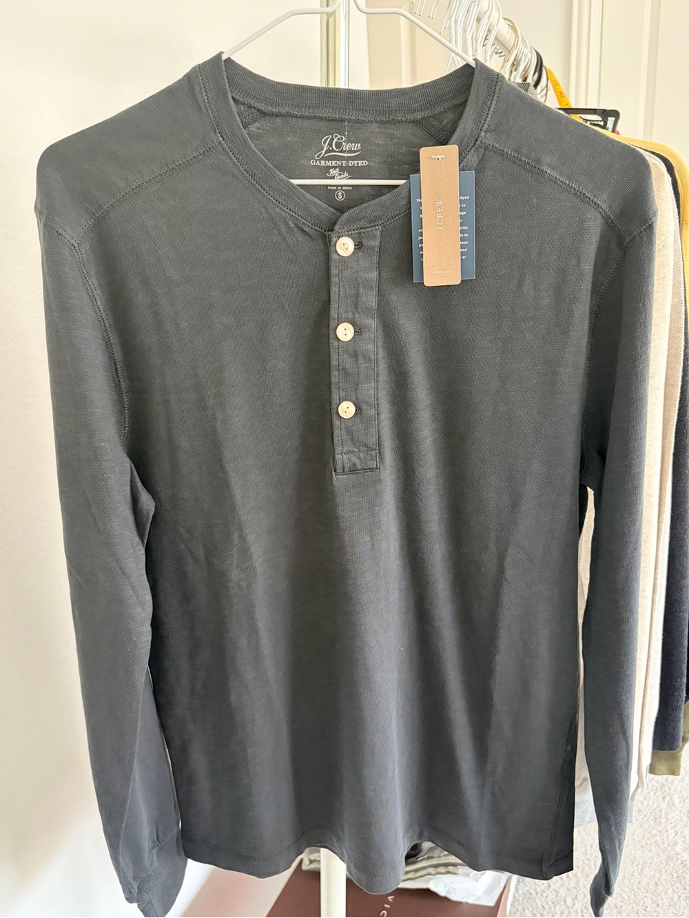J.Crew Garment-Dyed Long-Sleeve Henley in Charcoal Gray Small